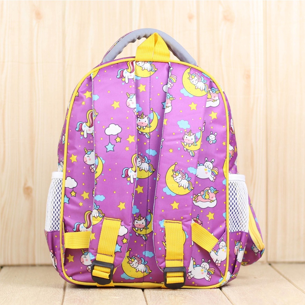 Tas Sekolah TK Ungu Cahaya Pony Bulan Multifungsi Ransel Gendong Anak Cantik Lucu Backpack Mini SD Kelas Satu Jahitan Tebal Termurah Bahan Dolby Unicorn COD