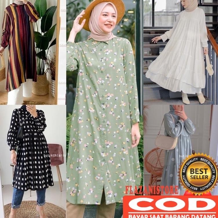 TERBAIK LONG TUNIK RAYON VISCOSE PREMIUM BUSUI/TUNIK RAYON MOTIF TERBARU