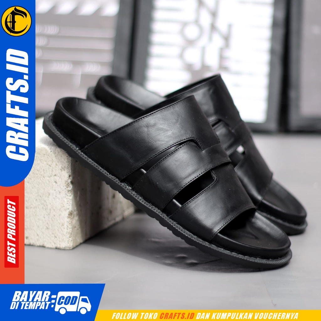 Sandal Slop Casual Kulit Asli Pria Crafts Haku