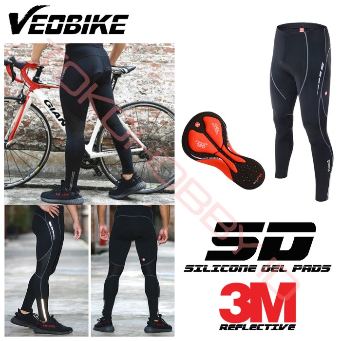 #####] Celana Sepeda Panjang Ketat Compression Padding Gel Reflektor Veobike