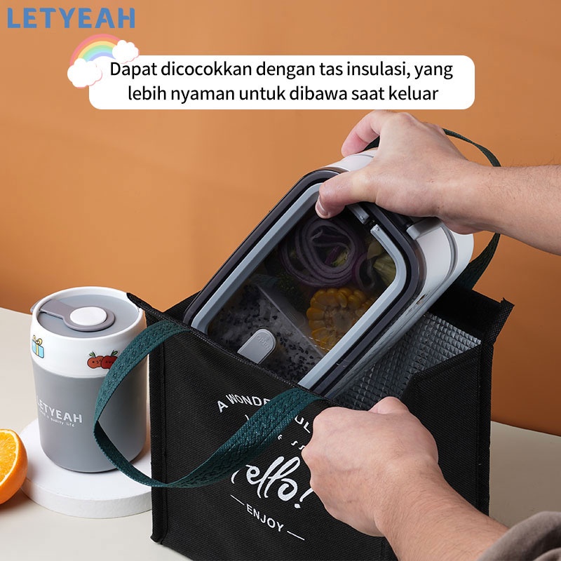 letyeah Lunch box 2 susun dengan DIY stiker/ Kotak makan 1600ml dan mangkuk sup 500ml set Portable