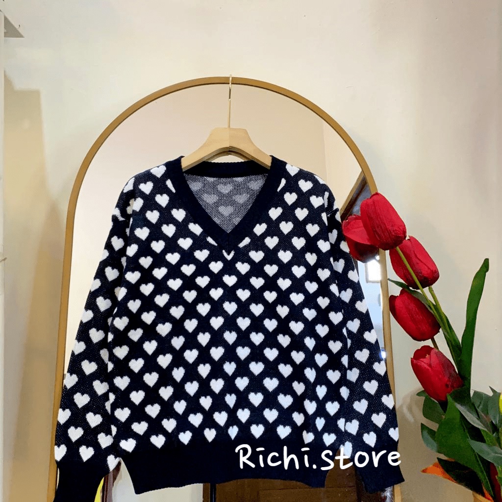 YOLAN SWEATER RAJUT V-NECK MOTIF LOVE