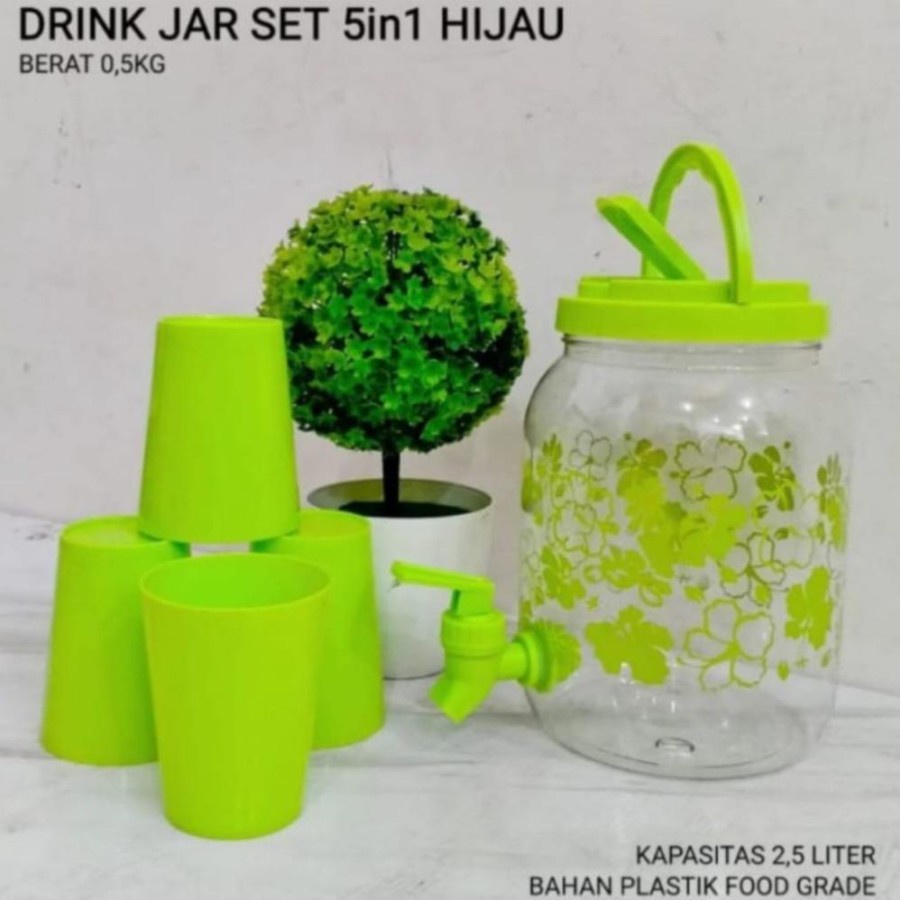 Cinstore Drink Jar Set 5 In 1 - Dispenser Set Gelas - Peralatan Minum Set