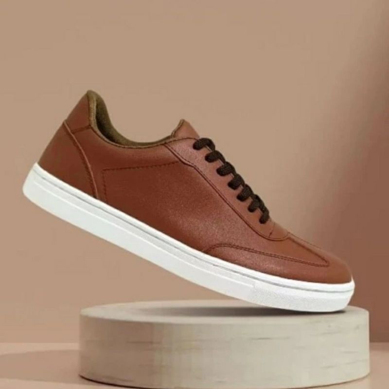 JOMI Sepatu Casual Pria Men-707 Sneaker Sepatu Kasual Kulit Cowok 39.44 Brown Low Cut