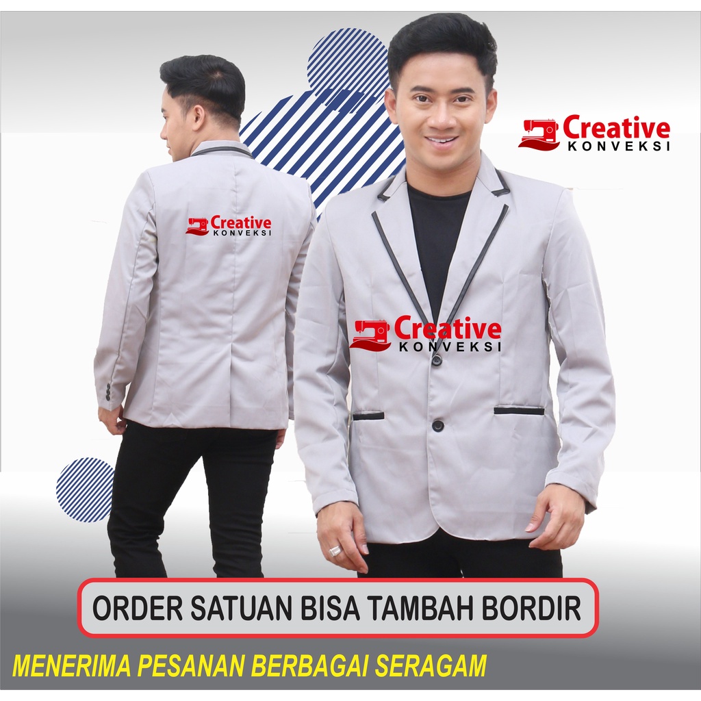 (BISA COD) JAS ALMAMATER warna abu variasi lis hitam / jas blazer full furing bisa tambah bordir / jas sekolah osis jas korea / rohis