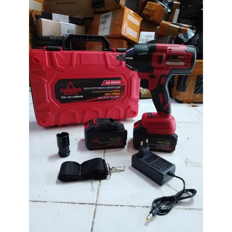 6600NM CORDLESS IMPACT WRENCH BRUSHLESS 88VF impact baterai 48VF MESIN BOR  UNTUK BAUT MOBIL impact jld 48v original 2 baterai impek baterai jld yukido