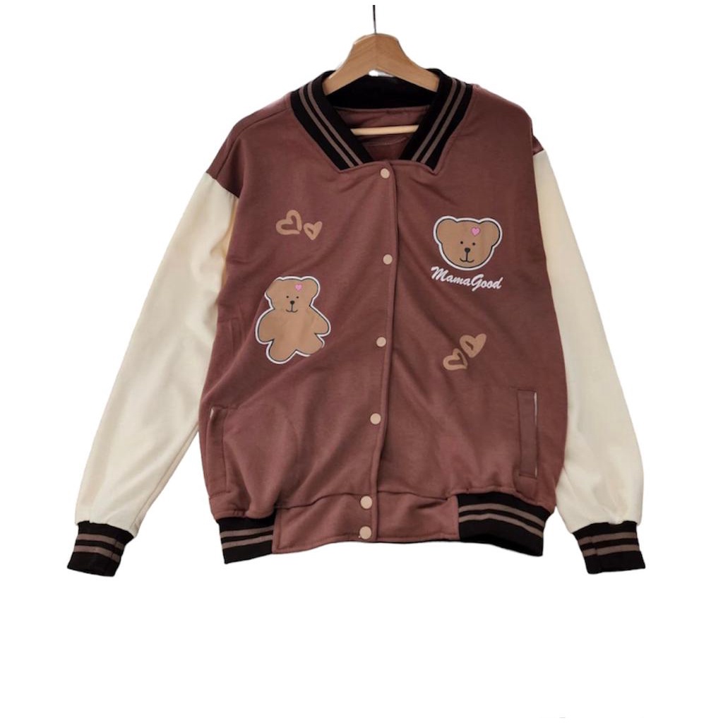 JAKET BASEBALL BERUANG LUCU - BROWN BEAR VARSITY ONESIZE BAHAN FLECE