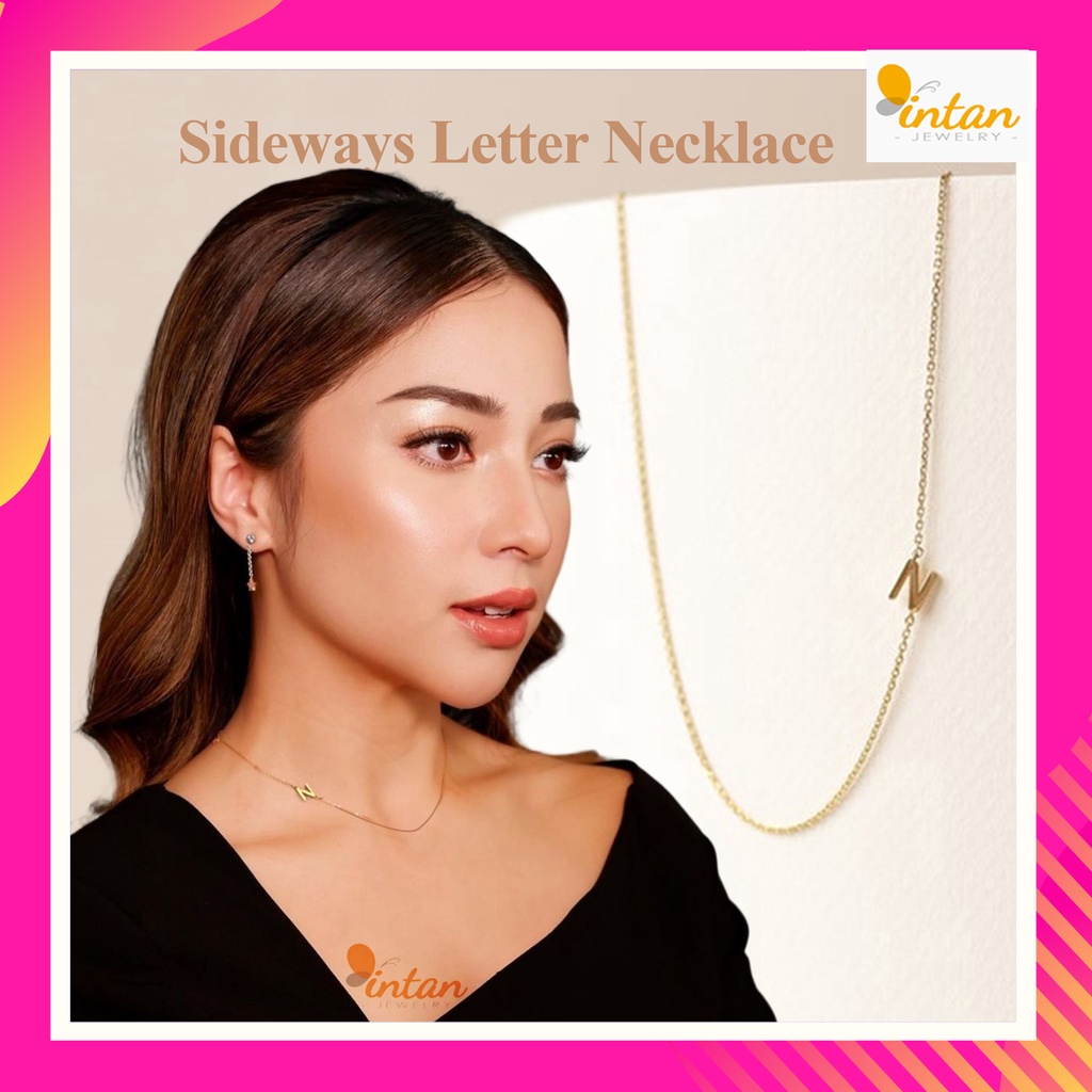 Kalung Inisial Huruf Miring Mini Alfabet Nama Nikita Huruf Kecil Dainity Sideways Letter Alphabet Al