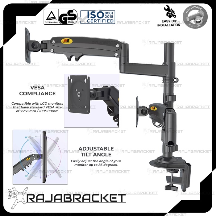 Bracket Monitor 22 - 32 inch, Full Motions Dual Arm Monitor Gas Spring Stand Desk Mount NB H180