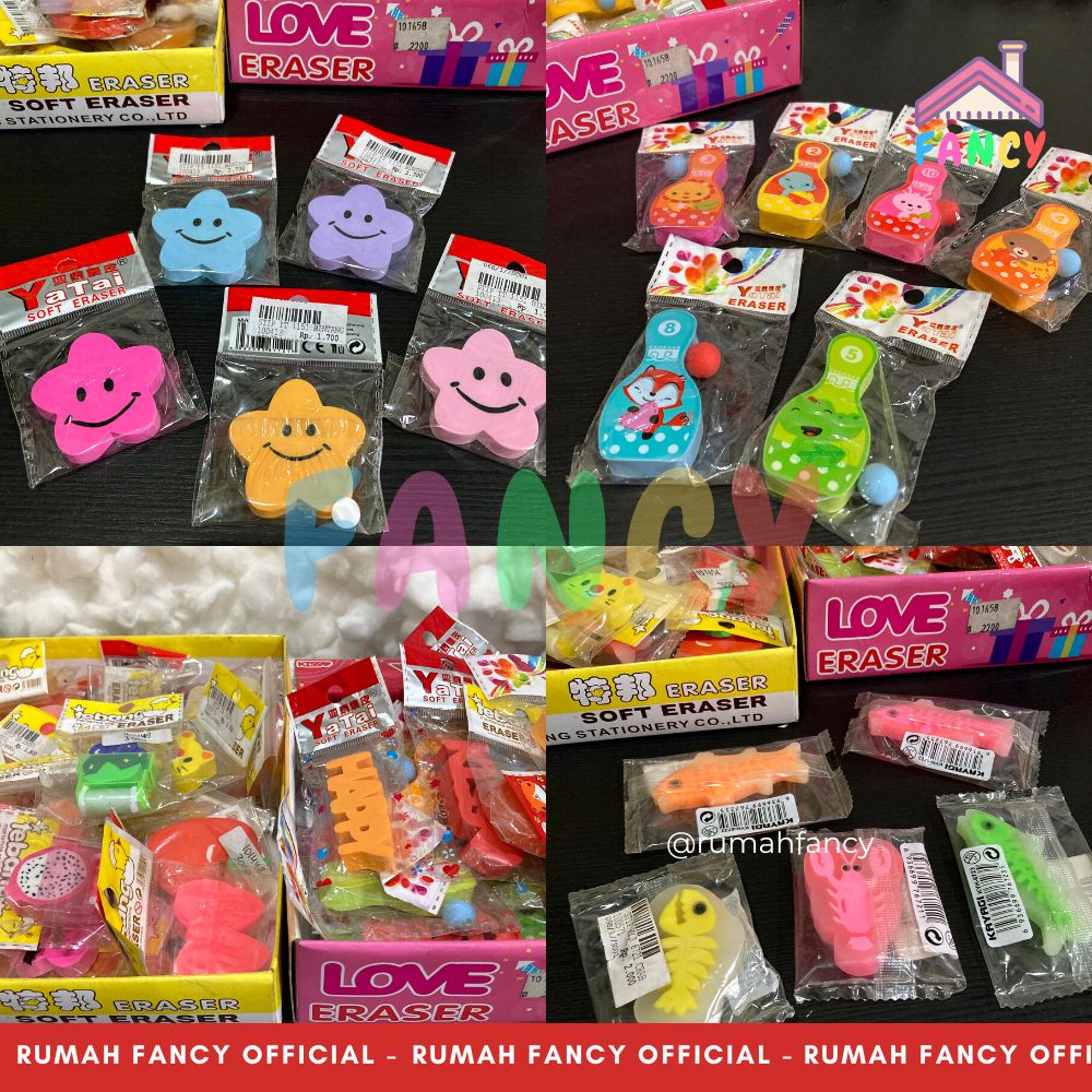 

[1 PCS] Stip / penghapus anak / Eraser Fancy Unik Lucu Kecil Bentuk animal / stars / HAPPY / Sea Animal / Fruit / Stip + Rolling
