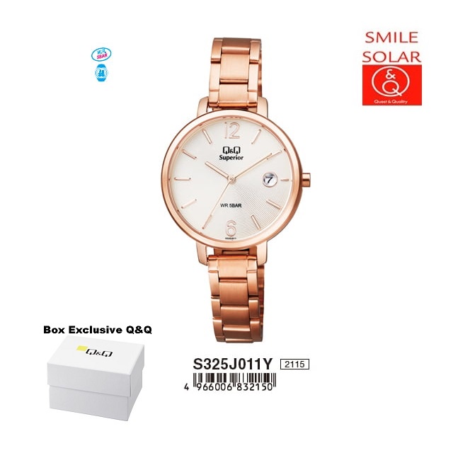 Jam Tangan Wanita Classic Casual Business Rantai Stainless Steel Tanggal Analog Original Q&amp;Q QnQ QQ S325 S325J Series