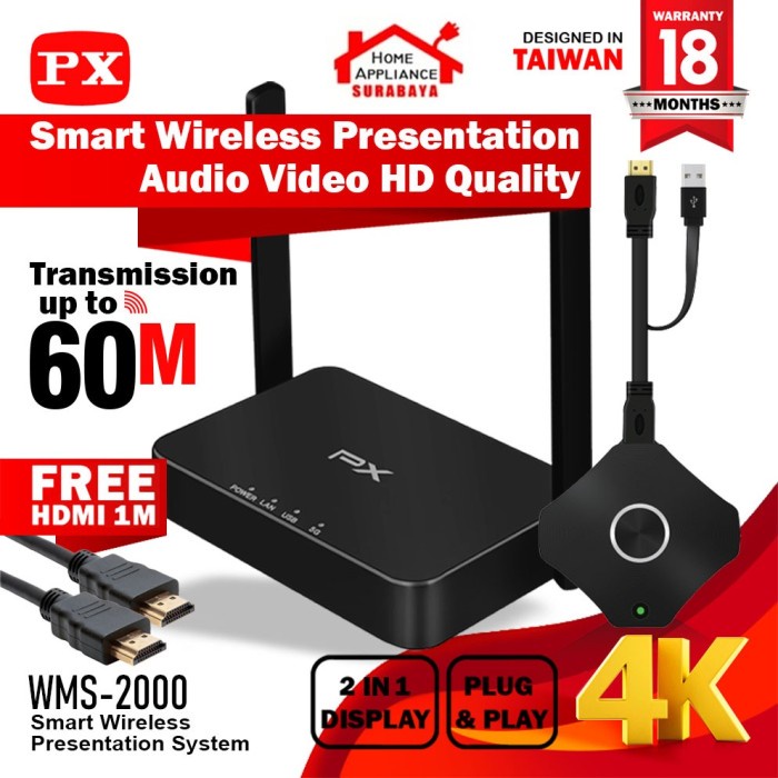 Terlaris Hdmi Wireless Transmitter Receiver Proyektor 60 Meter Px Wms-2000