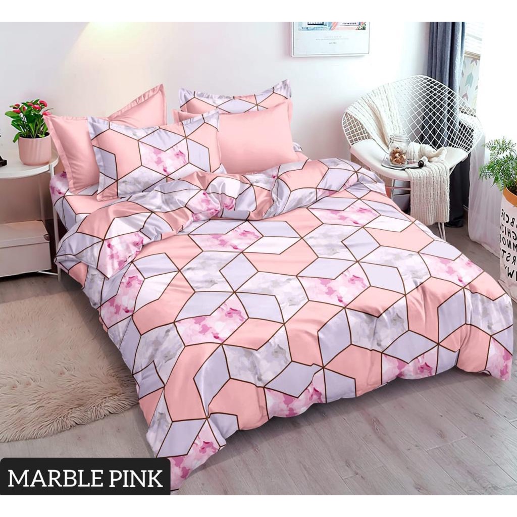 Bedcover Satu Set/Bedcover+Sprei Set Signature Motif MARBLE PINK