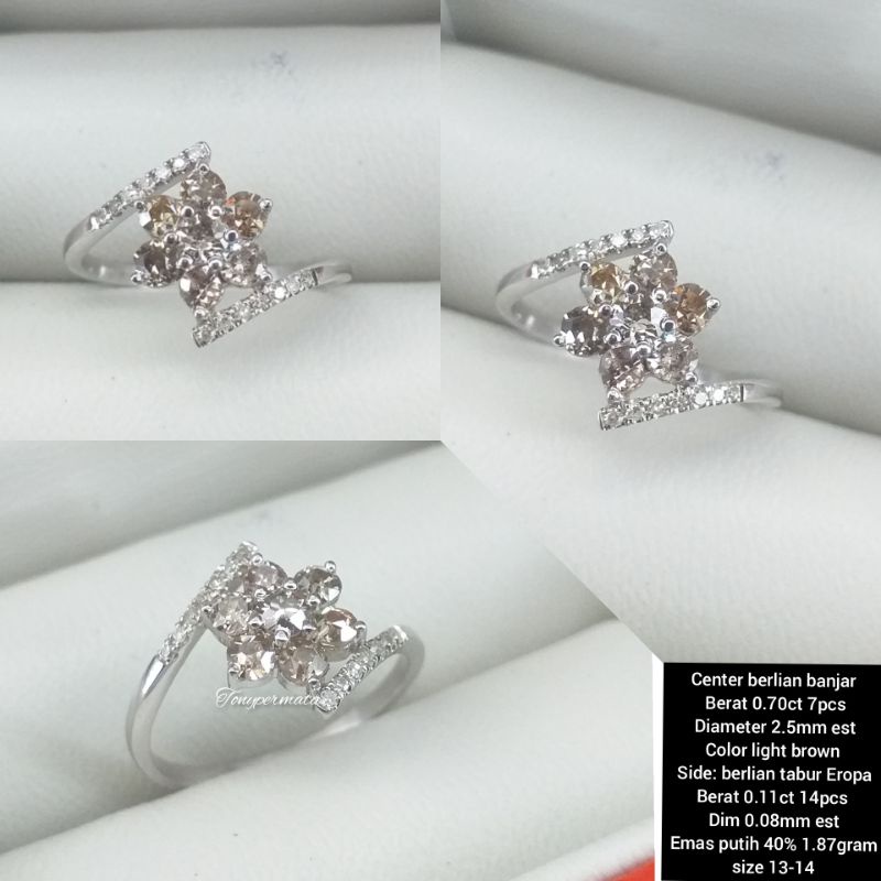 cincin berlian banjar model bunga Emas putih