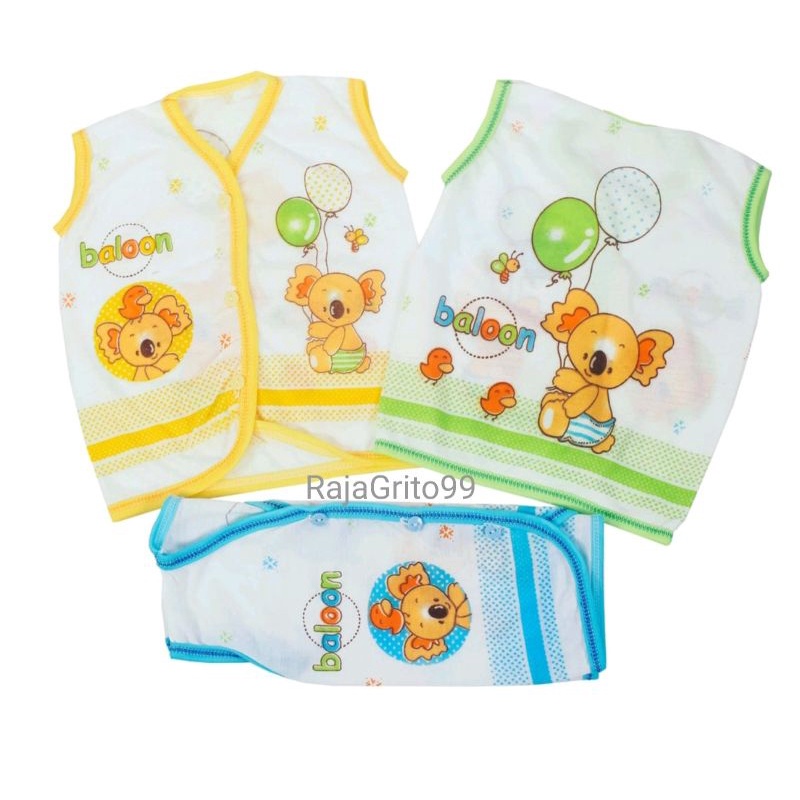 Baju Bayi Atasan Tanpa Lengan KATUN Print (Grosir 12pcs) Baju Bayi Yks / Baju bayi putih katun TC Motif