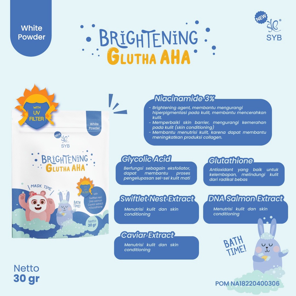 | LB | BLEACHING AJAIB - NEW SYB BRIGHTENING GLUTA AHA WHITE POWDER - BUBUK GLUTA AHA MENCERAHKAN SYB