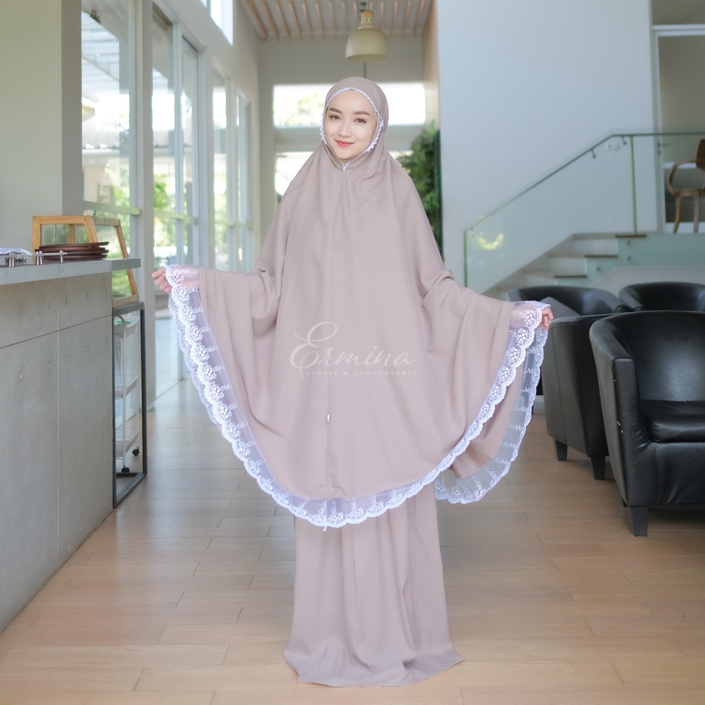 Mukena Ermina Polos Kyra Series Traveling Dewasa Katun Renda