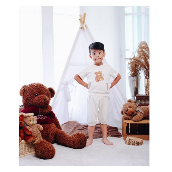 Bamboo And Bub Barny Set - Baju Lengan Kaki Pendek Shirt Short Baju Rumahan Bambu Adem Anak Bayi Baby