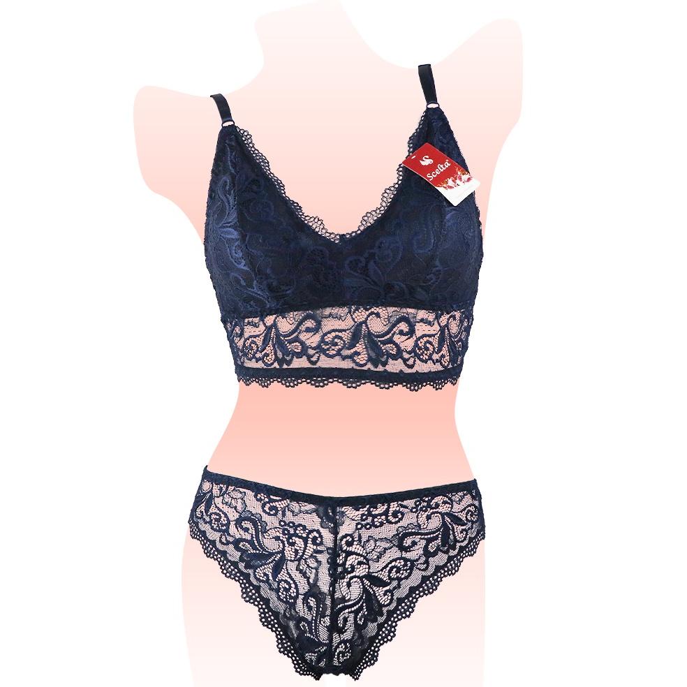 Scelta - Sexy Bra Set Celana Dalam Wanita Transparan Bralette Tanpa Kawat Renda Setelan Bh Sc 1798 S