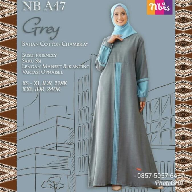 Gamis Nibras Nb A47 Warna Biru Busui Elegan Daily Dress Terbaru 2020