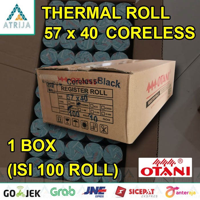 

Terlaris 1 Box (100) Coreless Kertas Struk Thermal Roll Otani Black 57X40