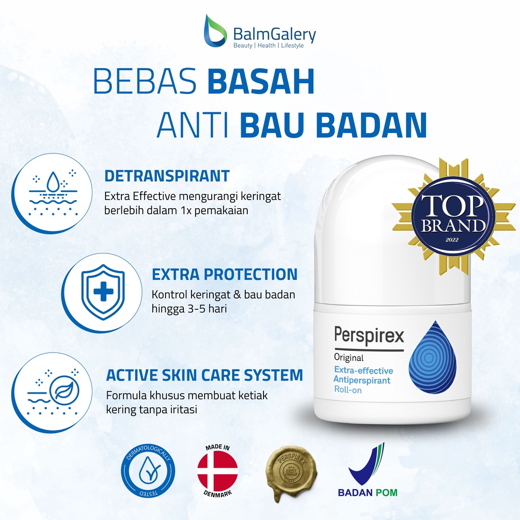 Perspirex AntiPerspirant / Deodorant Original Roll On - 20ml 1x Deodoran Solusi Ketiak Bau Keringat Berlebih Anti Lengket