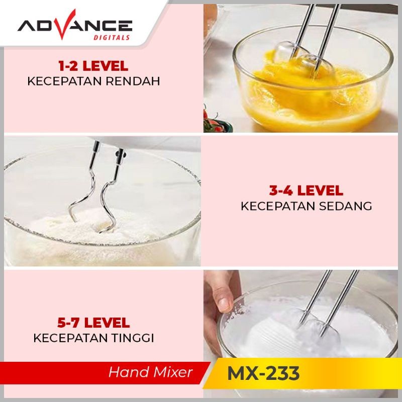 PROMO!!! HAND MIXER ADVANCE MX-233 7 SPEEDS + PULSE GARANSI RESMI