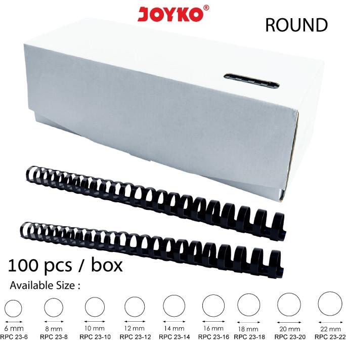 

Terbaru !!! Joyko Binding Ring Plastic Comb Spiral Jilid Round F4 1 Box 100 Pcs