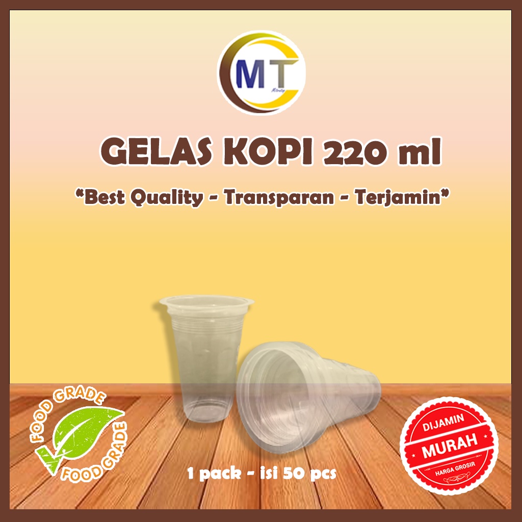 Gelas Plastik Kopi 220 ml isi 50 pcs Gelas Aqua Gelas Kopi Transparan Bening Kecil Aqua Murah Kualit