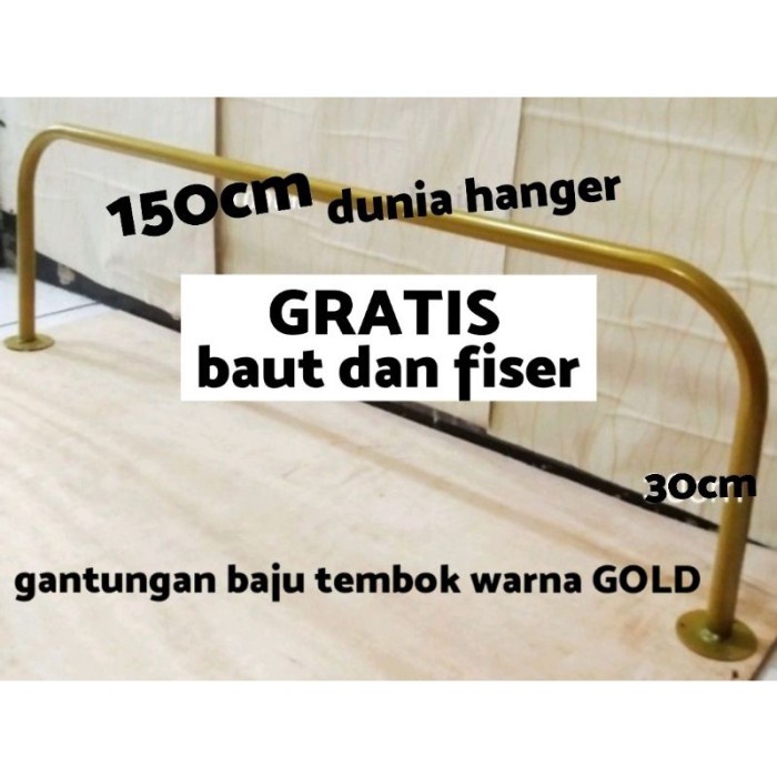 Stand Gawang Baju Tembok 150Cm Warna Gold Free Baut & Fiser