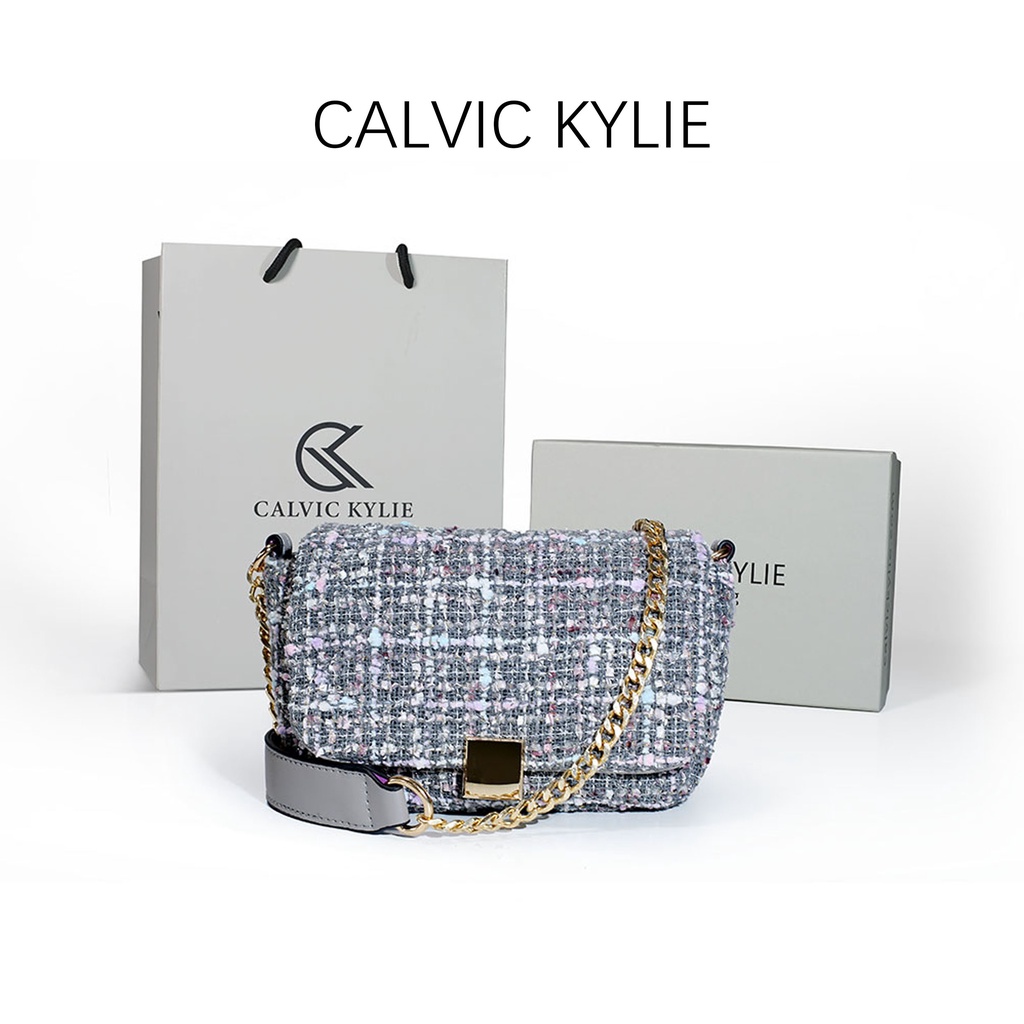 New Calvic Kylie-Tas Wanita Sling Bag/Tas Selempang Rantai Pendek Tas Mini Sling Bag Rajut Best