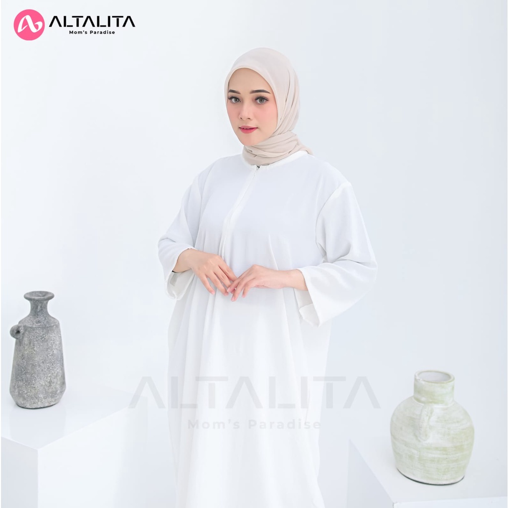 Altalita - Daster Gamis Panjang Lengan 3/4 Cringcle Airflow Polos Kekinian Semata Kaki Busui Jumbo LD 120