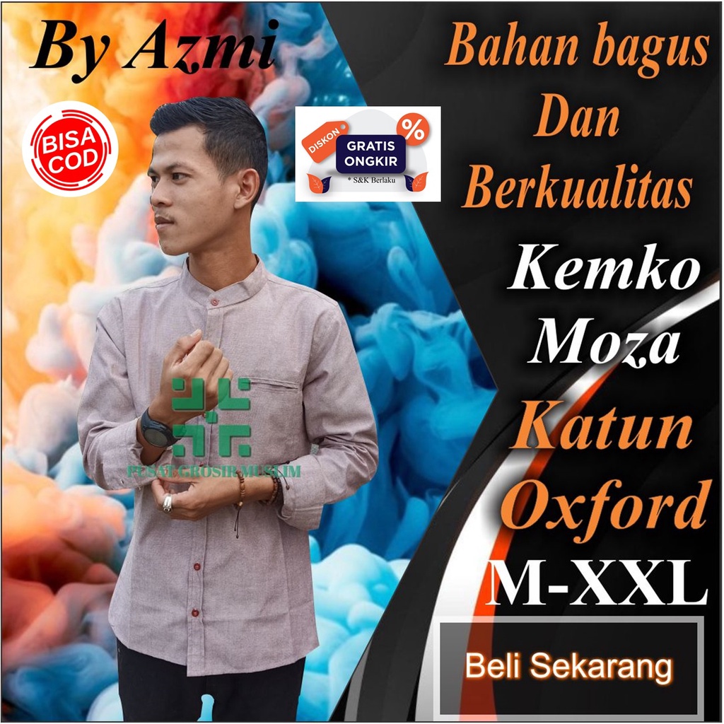 Baju Moza Kemko Tangan Panjang Coklat Milo Kemeja Koko by Moza Bahan Oxford High Premium Quality