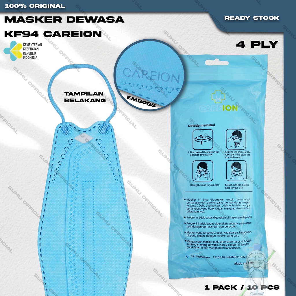 Masker KF94 CAREION 4Ply Isi 10Pcs Warna Night Blue Premium Quality KF 94 4 Ply Earloop Surgical Mask Kemenkes