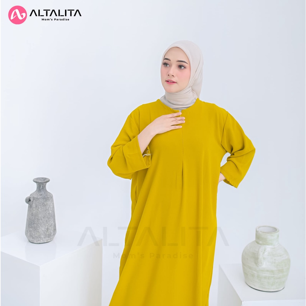 Altalita - Daster Gamis Polos Cringkle Airflow Kekinian Busui Lengan Tangan 3/4 Panjang Semata Kaki Jumbo LD 120