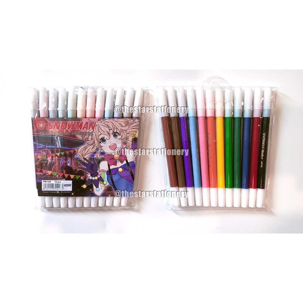 

(1 Set isi 12 Warna) Spidol 12 Warna Snowman PW-12A / Spidol Snowman 12 Warna PW12A