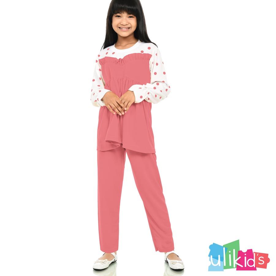 ➫ Ulikids Setelan Baju Anak Perempuan Lucu Motif Polkadot ➣