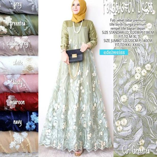 TERBARU Farasya Dress Kondangan Jumbo Muslim Dress Brukat Jumbo Party Gamis Tile Remaja Gamis Pesta 