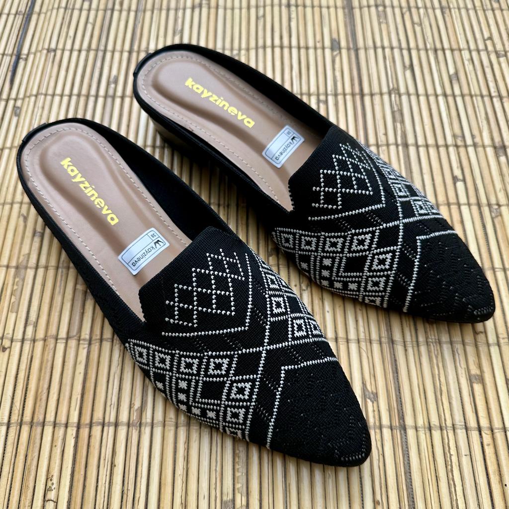 KAYZINEVA Sepatu Sandal Wanita Bustong Rajut Import Heels 3cm