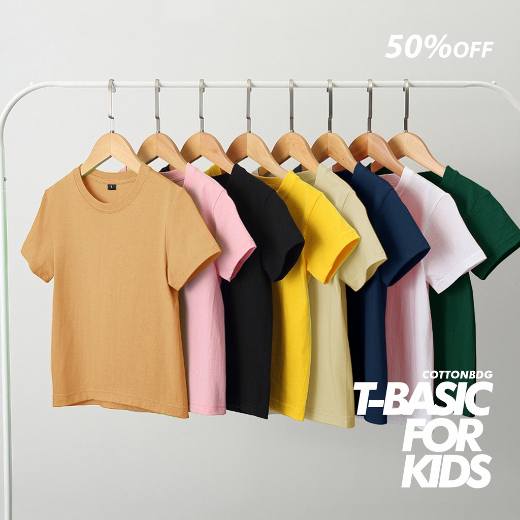 Cottonbdg Baju Kaos Polos Anak Warna-Warni Cotton Combed 24s Umur 1-8 Tahun Size S-XL