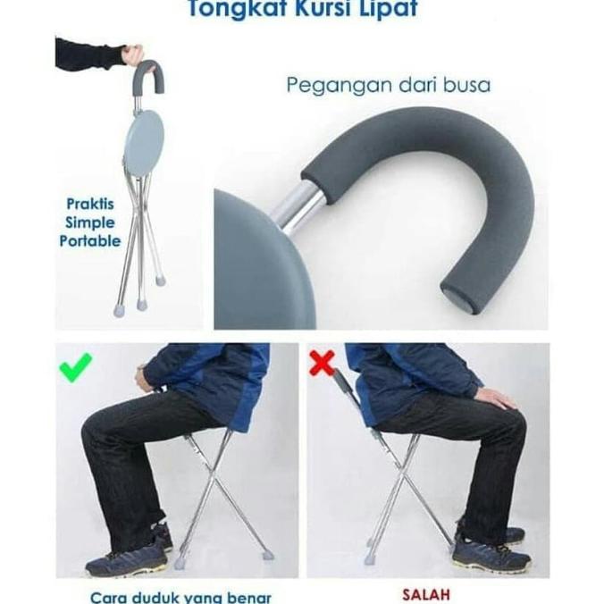Tongkat Kursi Duduk Sholat/ Traveling/ Kursi Lipat