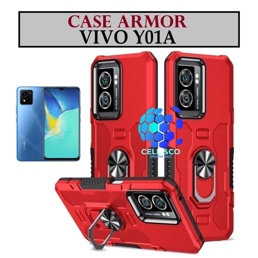 Case Armor VIVO Y01A Iring Cincin Magnetic Kesing Hp Protect kamera Premium Hard Case Standing Robot Pelindung Kamera