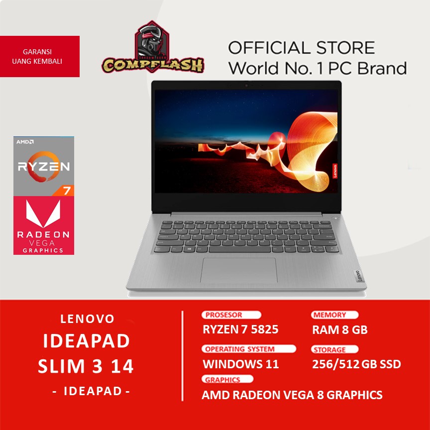 LAPTOP LENOVO IDEAPAD SLIM 3 14 RYZEN 7 5825 RAM 8GB 512GB SSD VEGA8 FHD BLIT