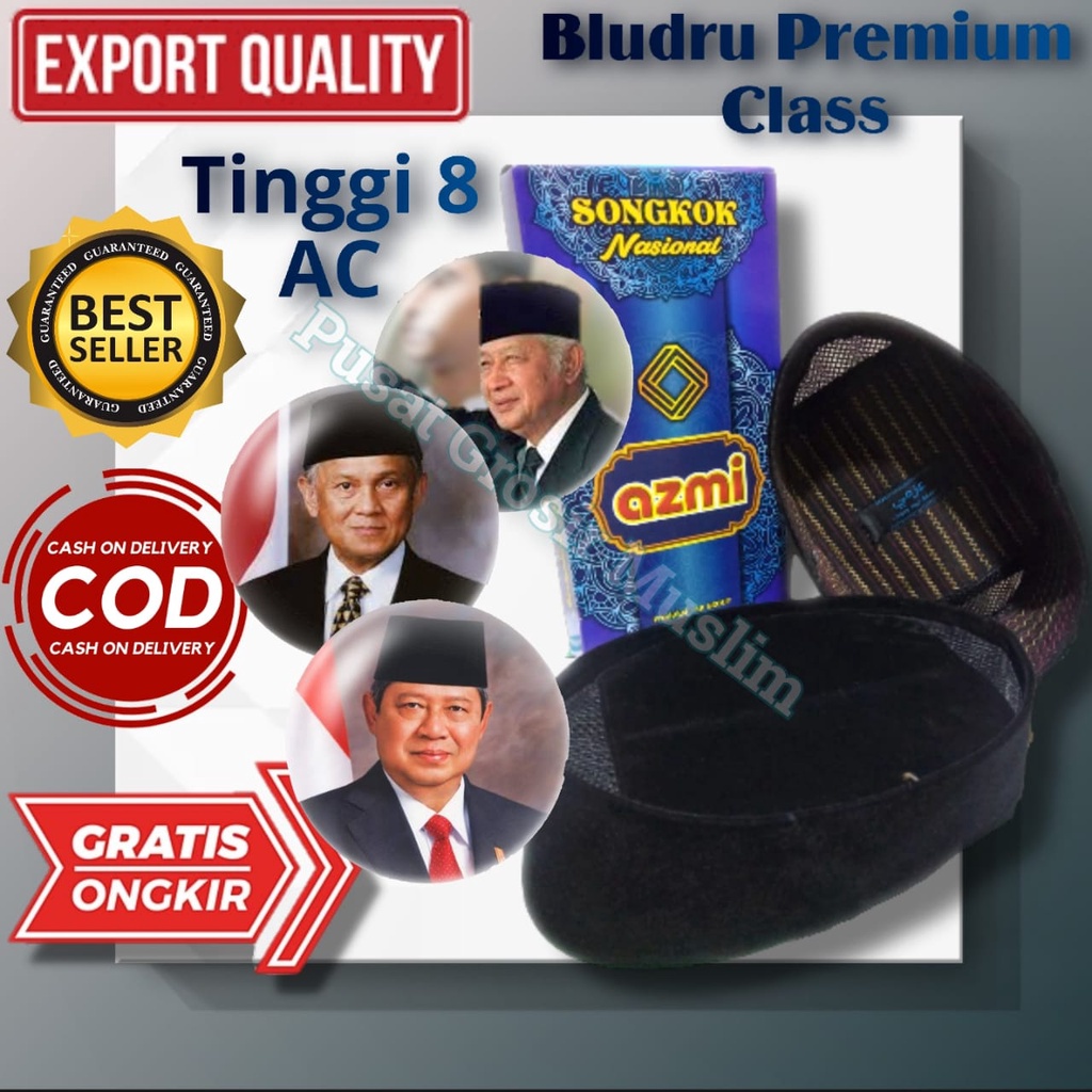 Songkok Nasional Hitam Peci Kopiah Songkok Azmi Polos AC Tinggi 7 dan 8 Kualitas Premium!!!