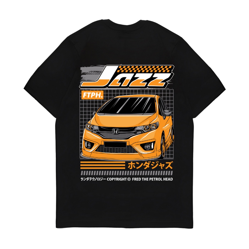 Kaos Baju Atasan Tshirt Lengan Pendek Black Mobil Honda Jazz Kuning FTPH Original Terbaru Kekinian