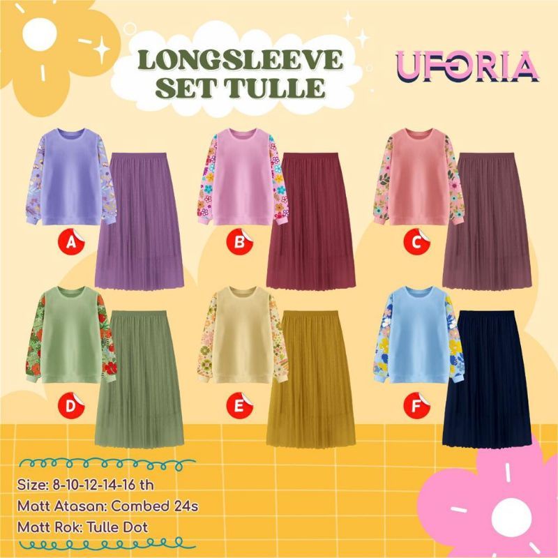 uforia longsleeve setelan tutu tile kaos lengan panjang rok baju anak remaja kimokids