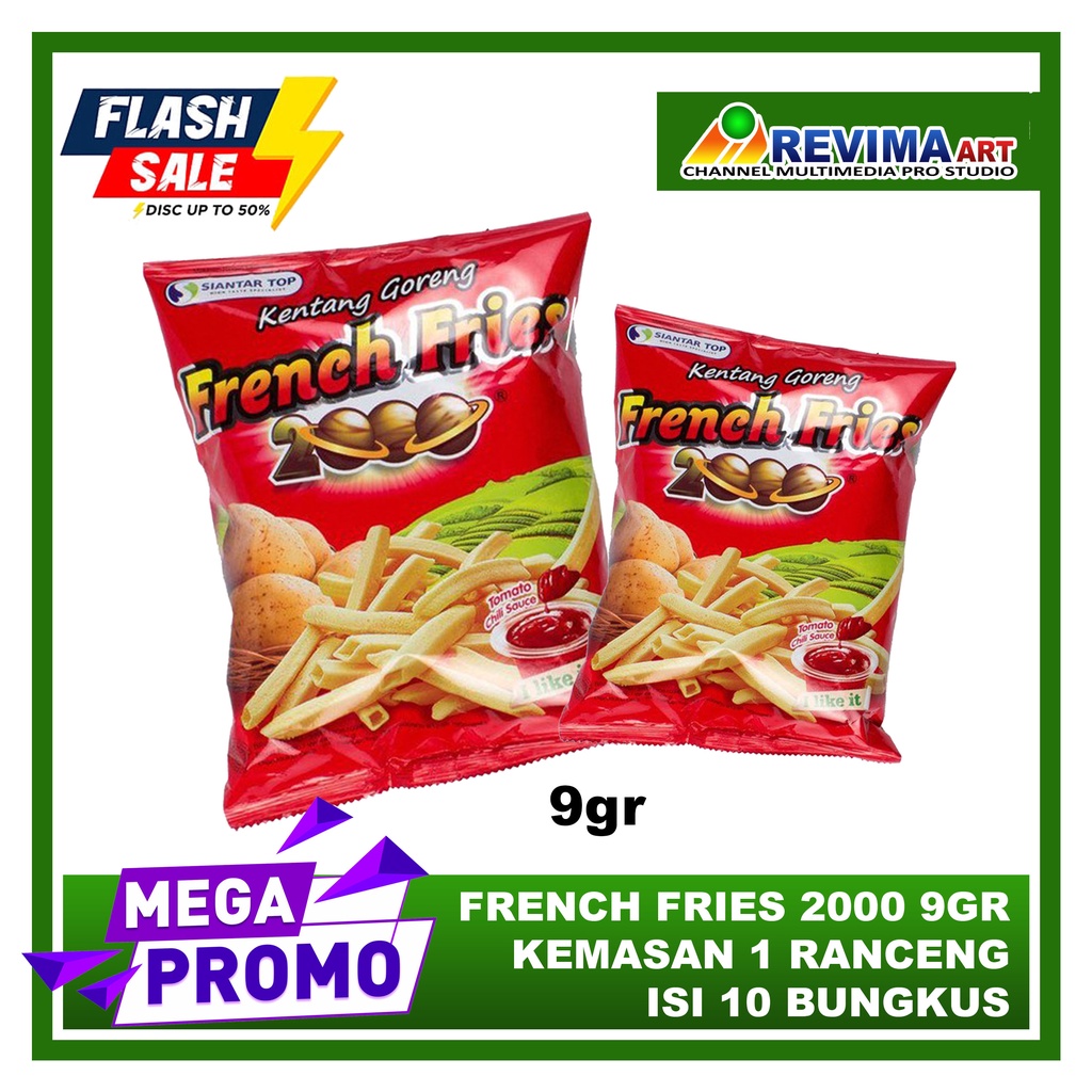 

Snack Ciki kentang Goreng FRENCH FRIES 2000 9gr Kemasan 1 Renceng isi 10 Bungkuss