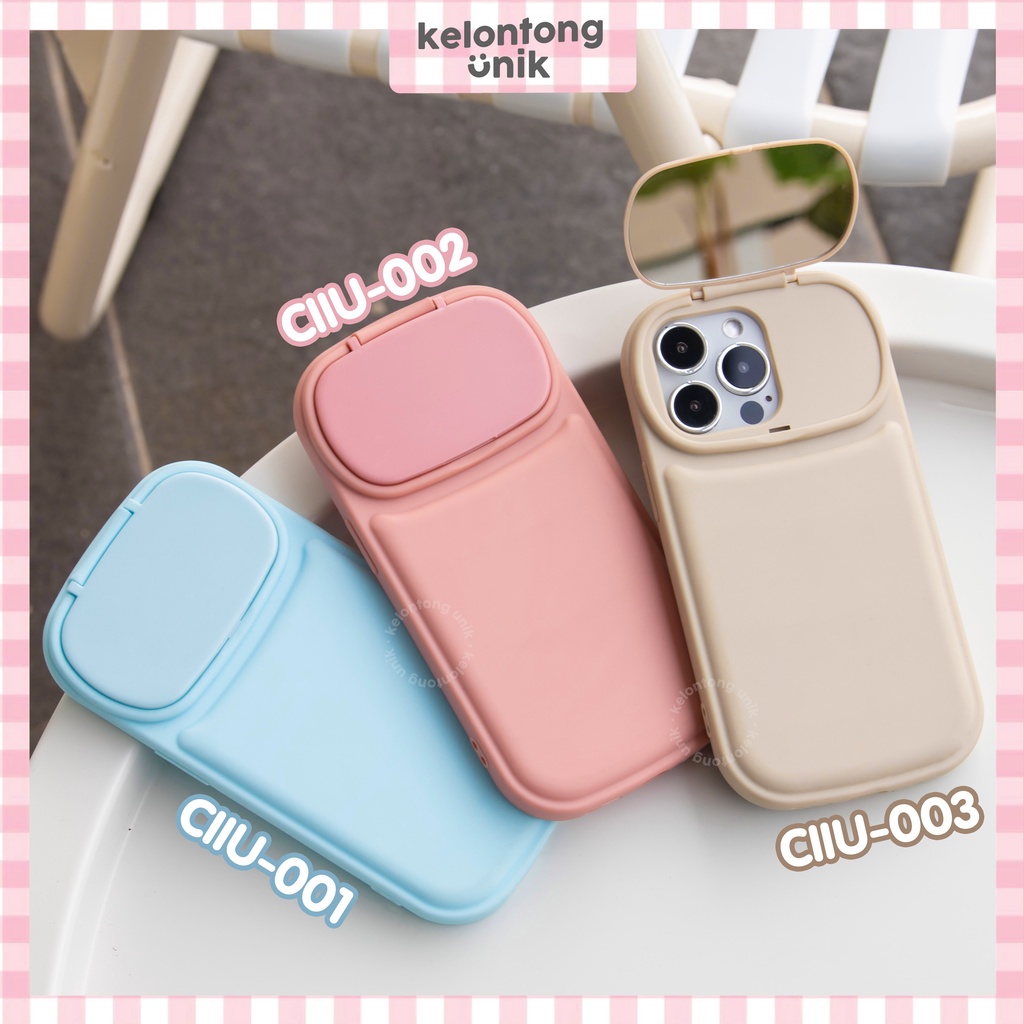 (Seri 1) For iPhone - Pastel Chubby Flip Mirror Shockproof Case