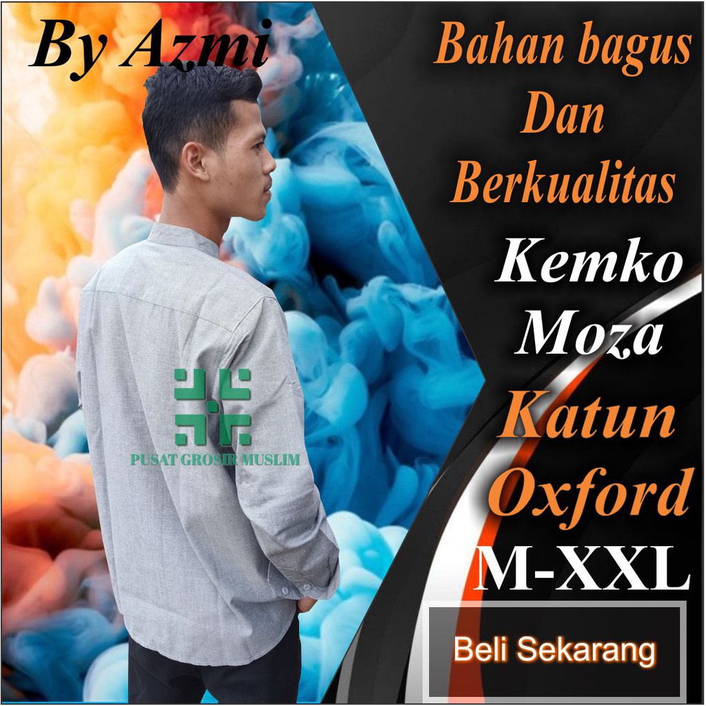 Baju Moza Kemko Tangan Panjang Abu abu Kemeja Koko by Moza Bahan Oxford High Premium Quality