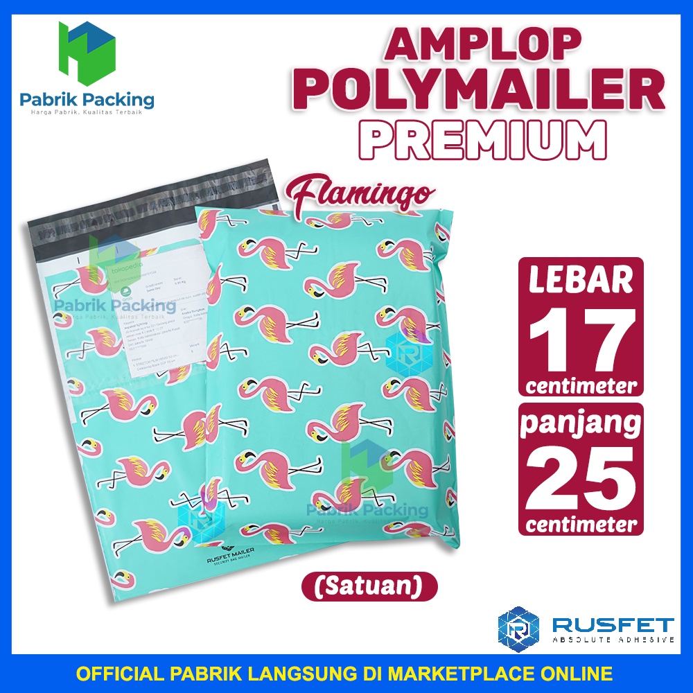 

POLYMAILER FLAMINGGO RUSFET / AMPLOP PACKING MURAH SIZE 17x25CM SATUAN